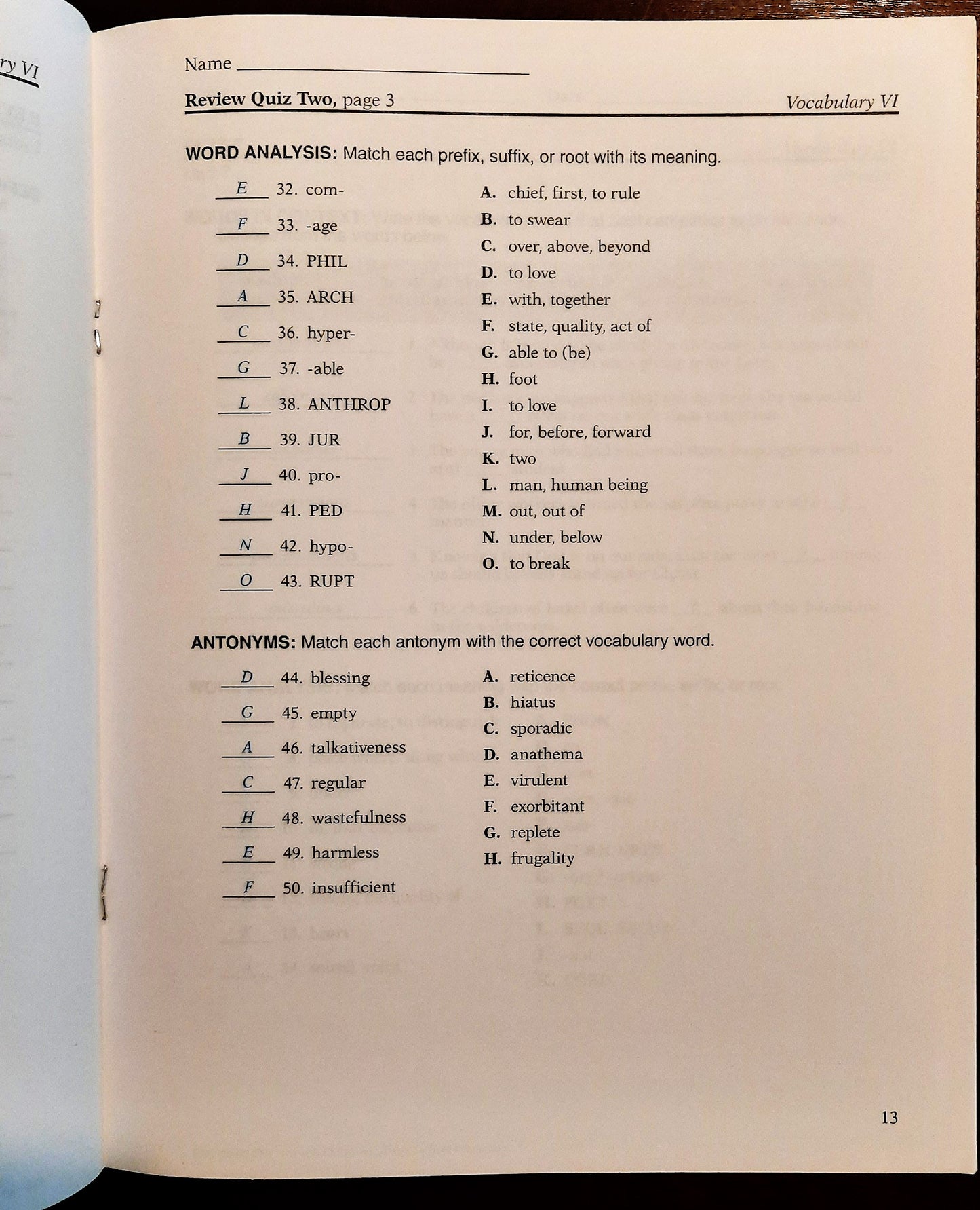 Abeka 12th grade Vocabulary Poetry VI Teacher Key (2012); Quiz Key (2006)