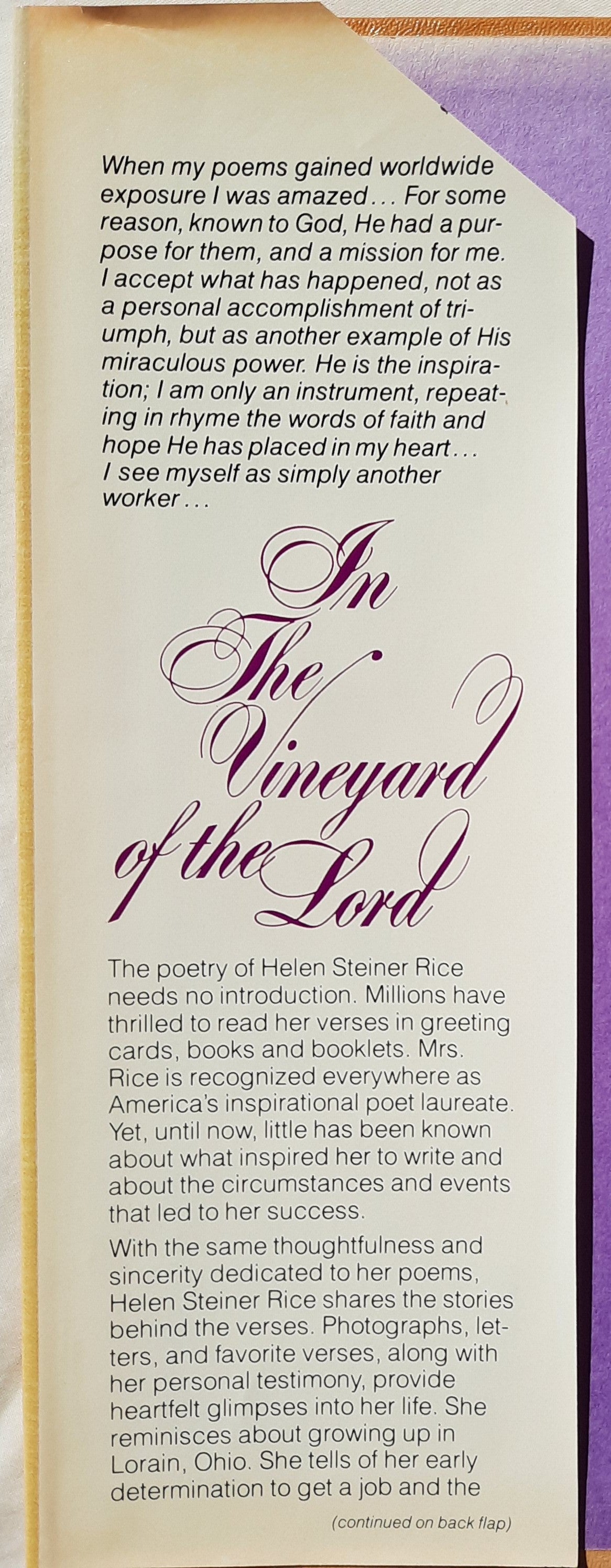 Im Weinberg des Herrn: Licht und Schatten aus dem Leben von Helen Steiner Rice, erzählt von Fred Bauer (Good, 1979, HC, 160 Seiten, Revell)