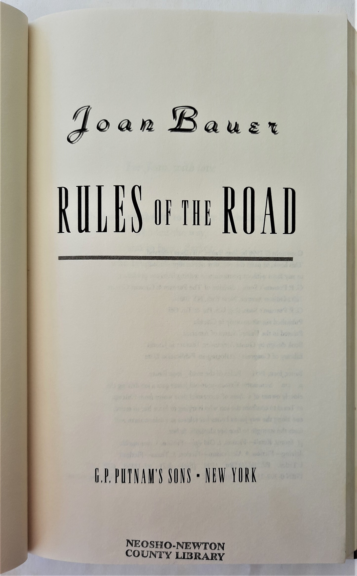 Rules of the Road by Joan Bauer (Very good, HC, 1998, Putnam, 201 pgs) YA Novel