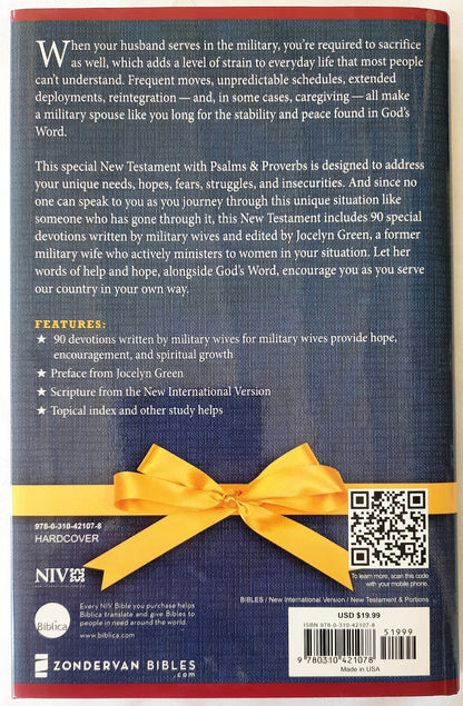 NIV Military Wives' New Testament With Psalms and Proverbs (New, 2012, HC, 525 pgs, Zondervan)