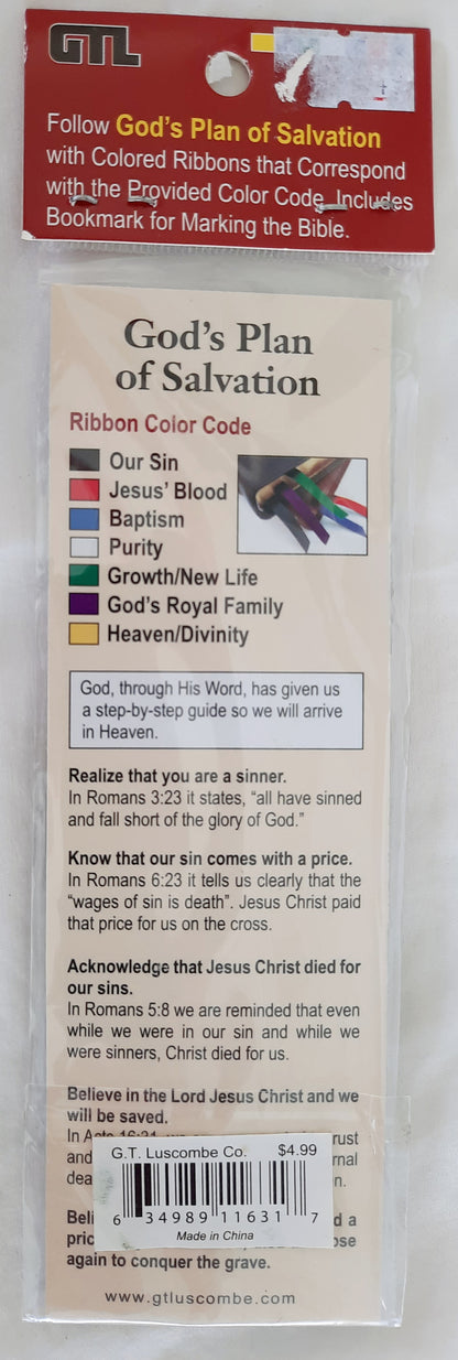 Bible Ribbons with Attractive Bookmark 2-in-1 God's Plan of Salvation NEW #1163