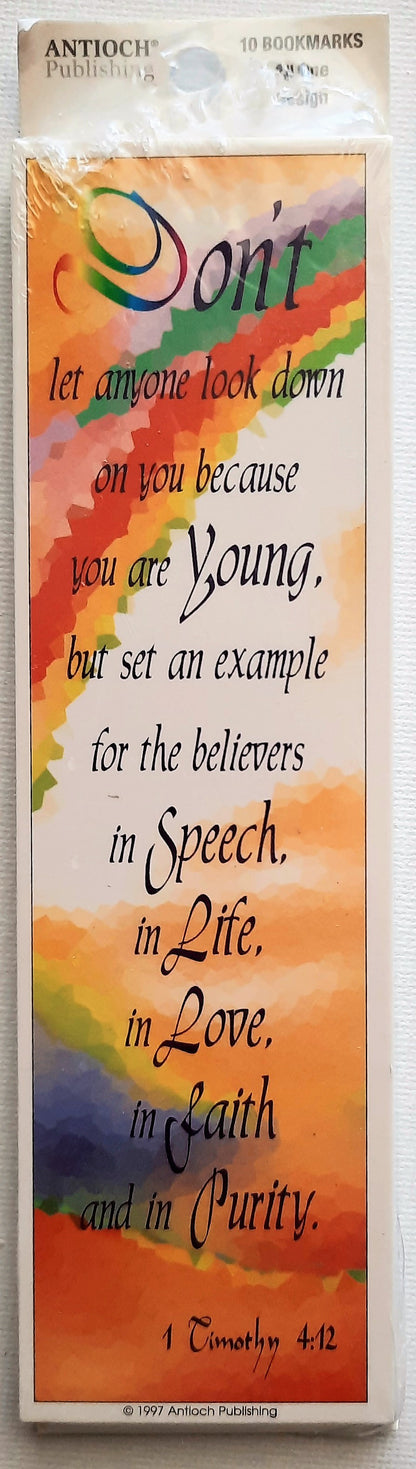 Bookmark 1 Timothy 4:12 by Antioch Publishing NEW package of 10 cardstock