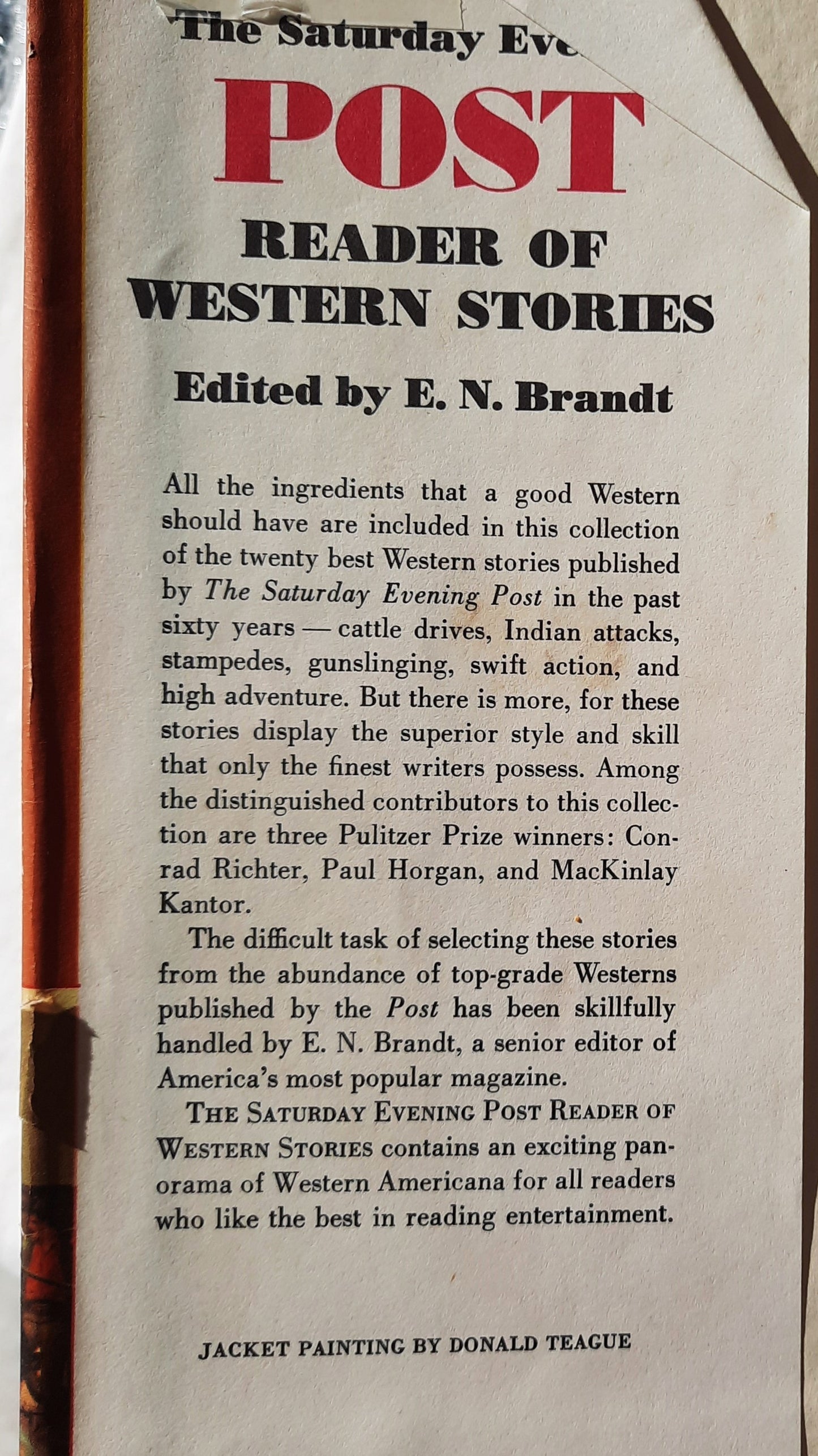 The Saturday Evening Post Reader of Western Stories edited by E.N. Brandt (Good, 1960, HC, The Curtis Publishing Co.)