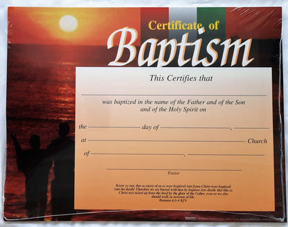 Certificate of Baptism (Sunset, Romans 6) Broadman Church Supplies Pkg 6, NEW