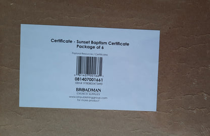 Certificate of Baptism (Sunset, Romans 6) Broadman Church Supplies Pkg 6, NEW