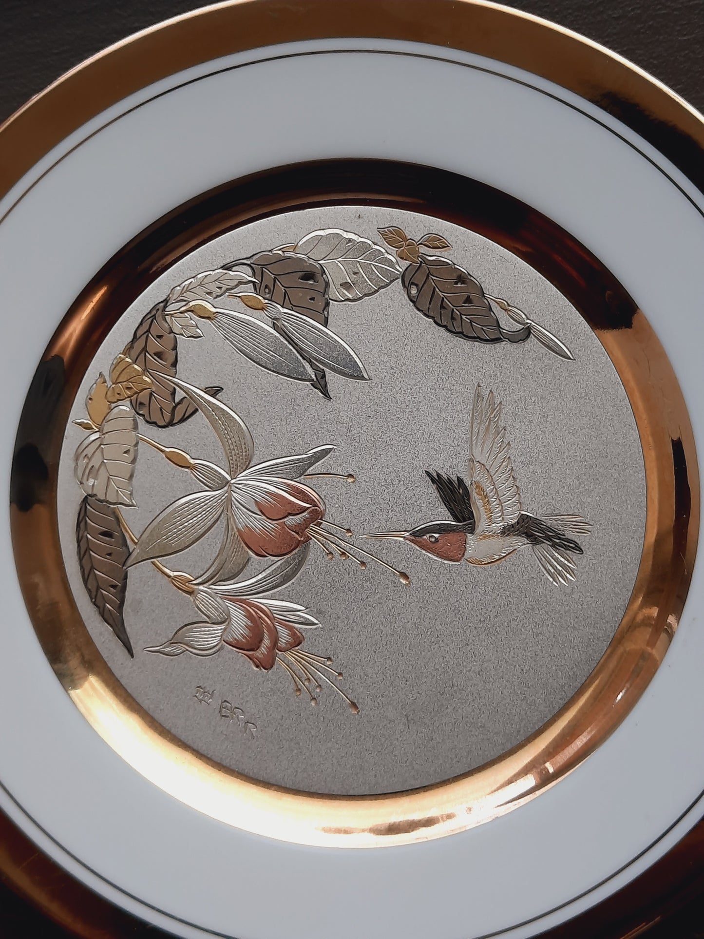 Vintage Dynasty Gallery Chokin Collection 6 1/2” Copper Plate Hummingbird VG