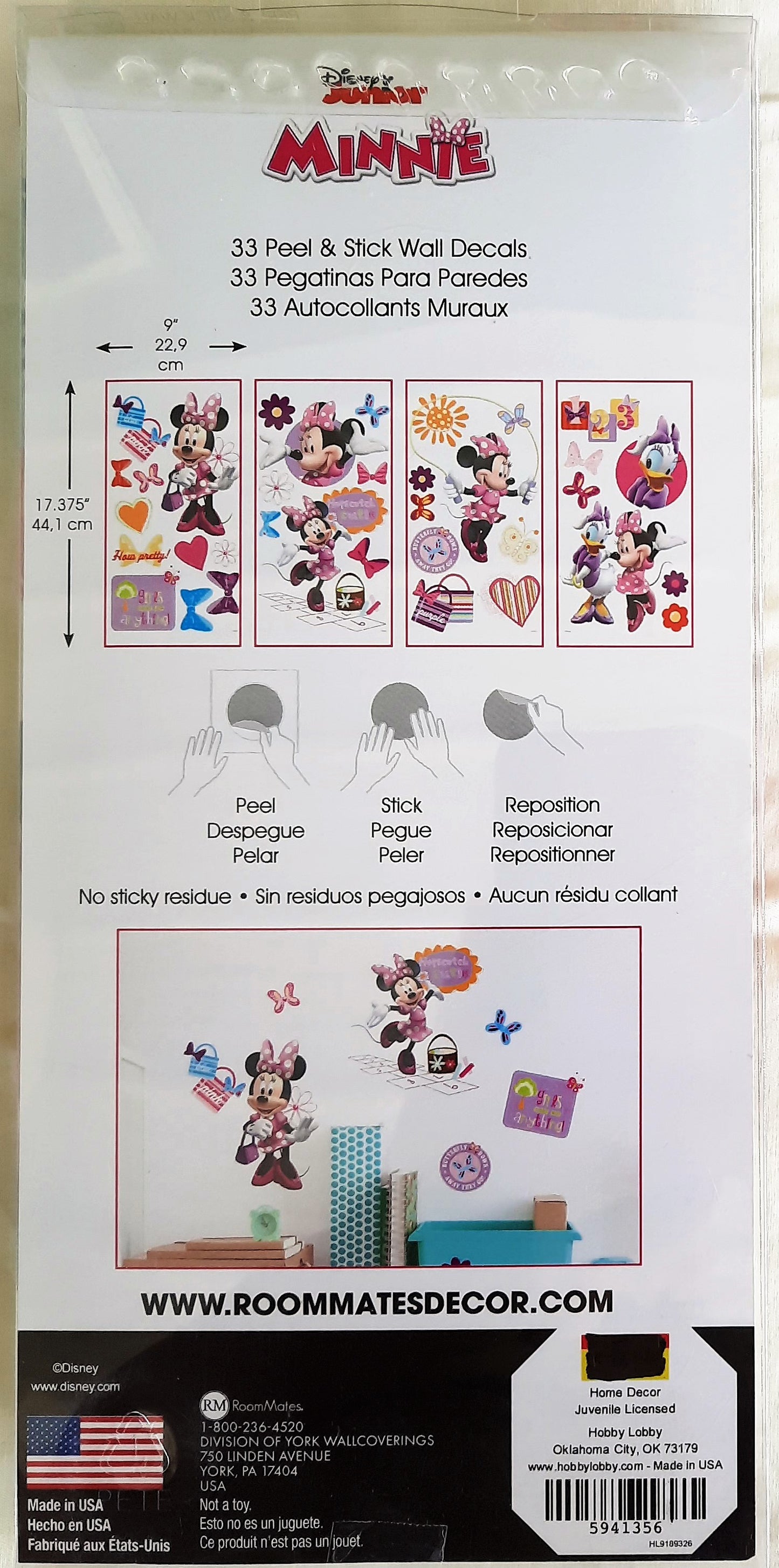 Disney Junior Minnie Mouse Room Mates Wall Decals 33 piece NEW repositionable