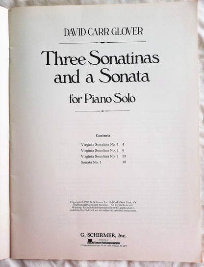 Three Sonatinas and a Sonata Piano Solo Music By David Glover (Very good, 1980, Pbk, 24 pages, G. Schirmer, Inc.)