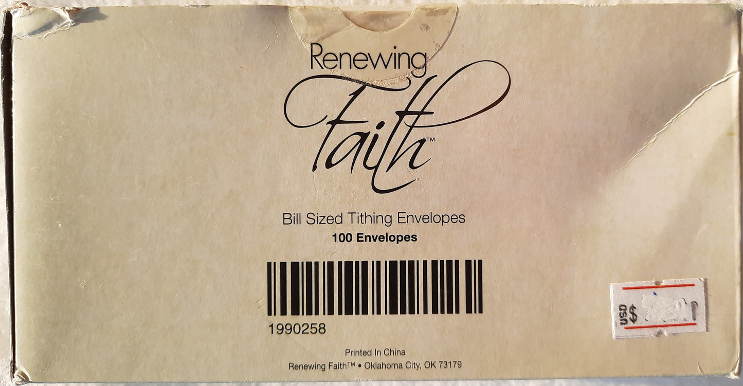 Bill Sized Tithing Envelopes by Renewing Faith (New, 100 count, 2 Corinthians 8:7)