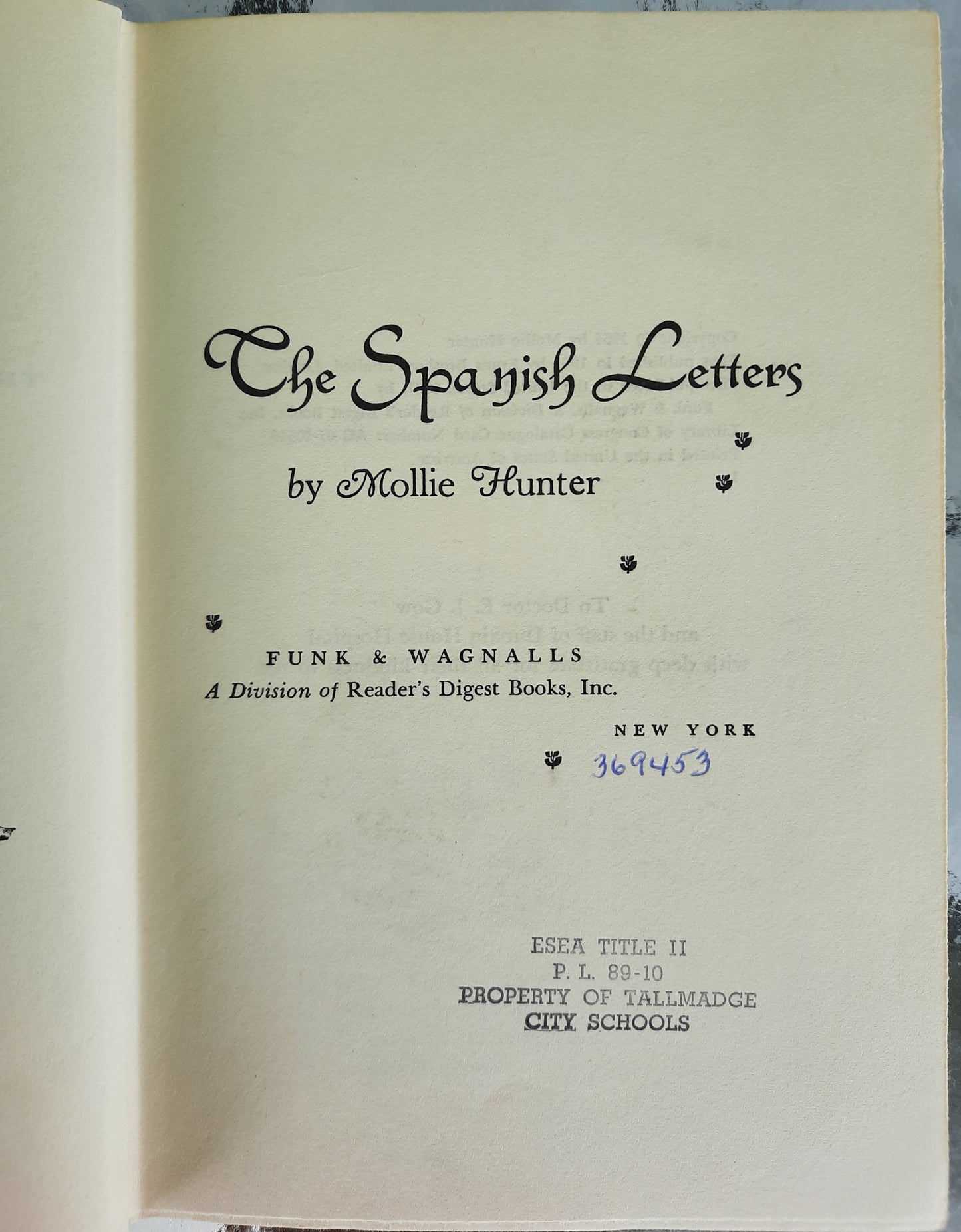 The Spanish Letters by Mollie Hunter (Very good, 1967, HC, 192 pages, Funk & Wagnalls)