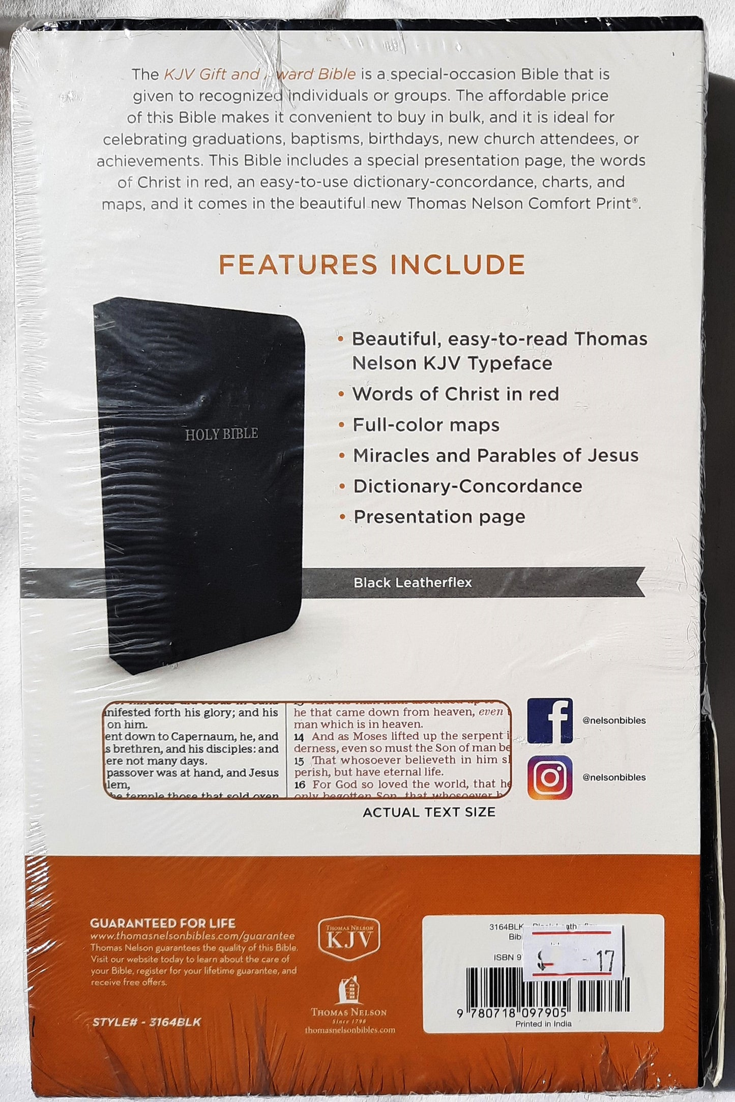 KJV Gift & Award Comfort Print Bible (New, 2017, SC, 736 pgs, Thomas Nelson)