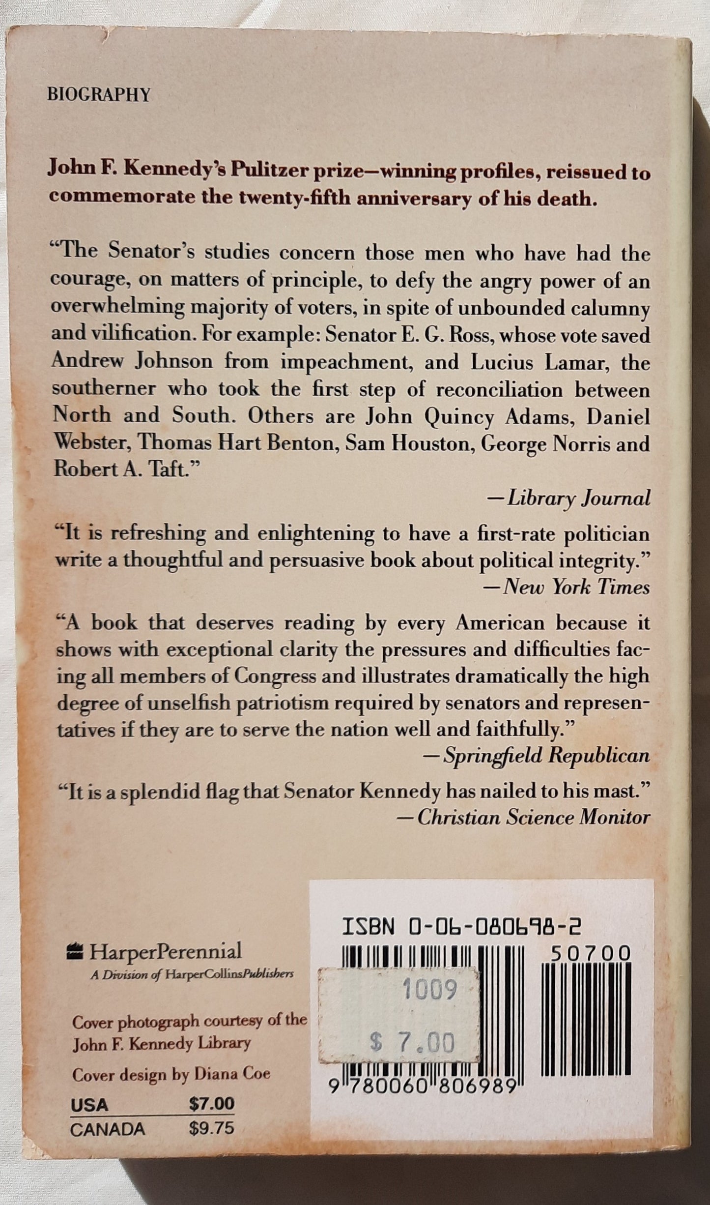 Profiles in Courage by John F. Kennedy (Good, 1989, Pbk, 282 pages, HarperPerennial)