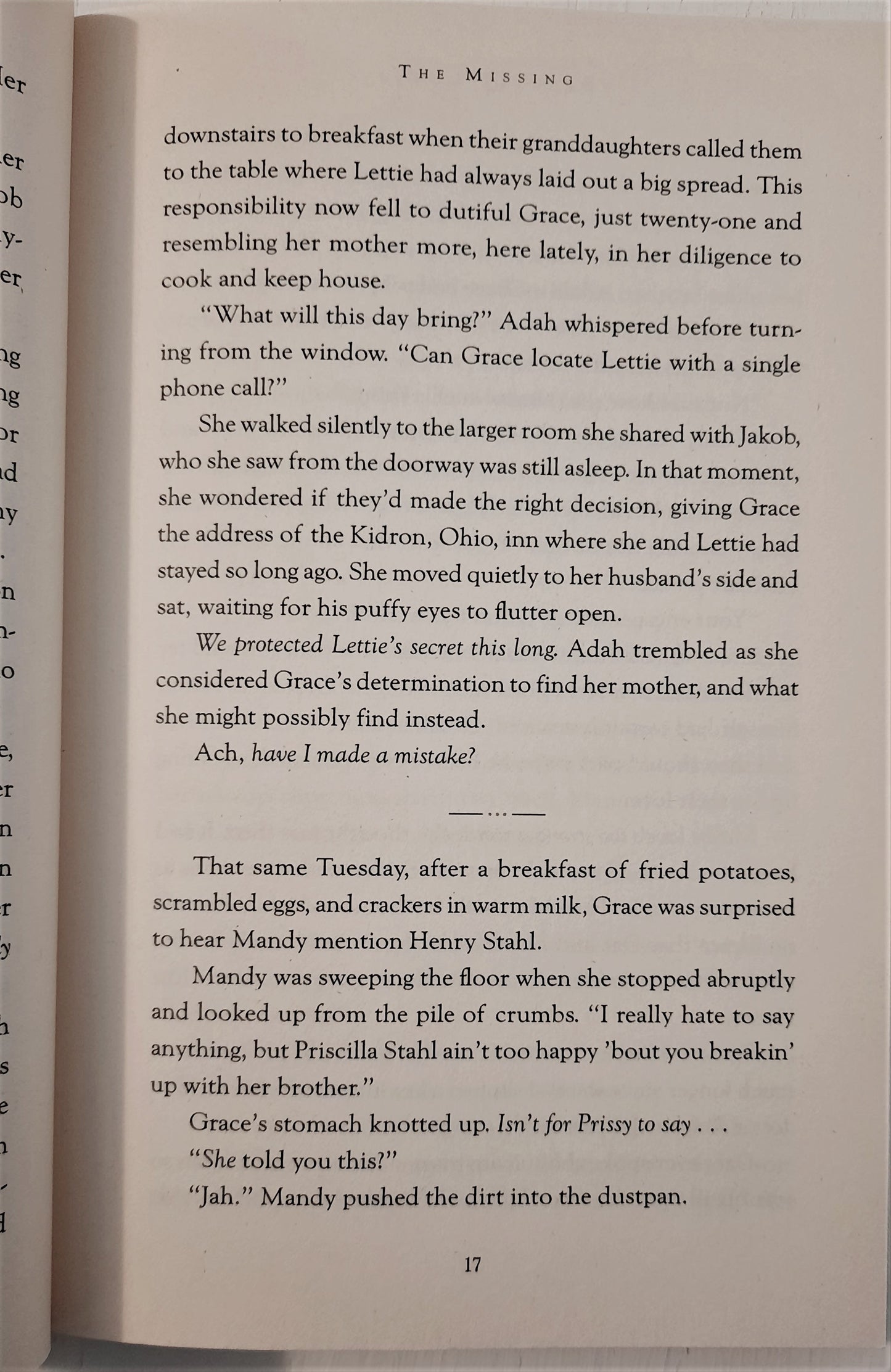 The Missing #2 by Beverly Lewis (Seasons of Grace, New, 2009, Pbk, 332 pages, Bethany House)