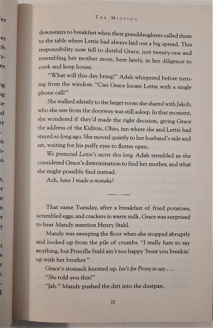 The Missing #2 by Beverly Lewis (Seasons of Grace, New, 2009, Pbk, 332 pages, Bethany House)