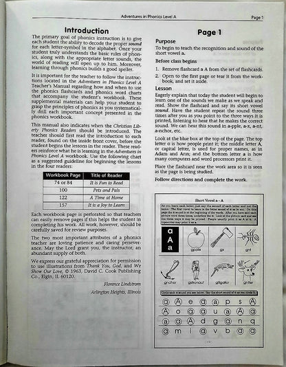 Adventures in Phonics Teacher's Manual A by Florence Lindstrom (VG, 2001, Pbk, 108 pages, Christian Liberty Press)