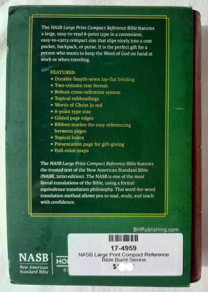 NASB Large Print Compact Reference Bible (New, 2022, Burnt Sienna LeatherSoft, 1776 pages, Holman)