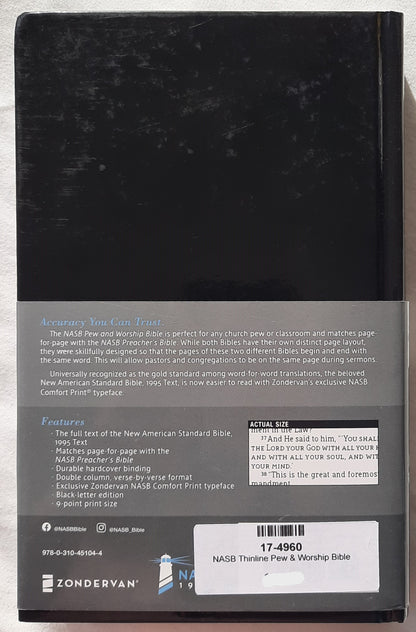 NASB Thinline Pew & Worship Bible (New, 2020, HC, 1136 pages, Zondervan)