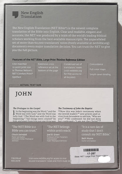 NET Large Print Thinline Bible (New, 2020, HC, Gray Cloth, 1328 pages, Thomas Nelson)