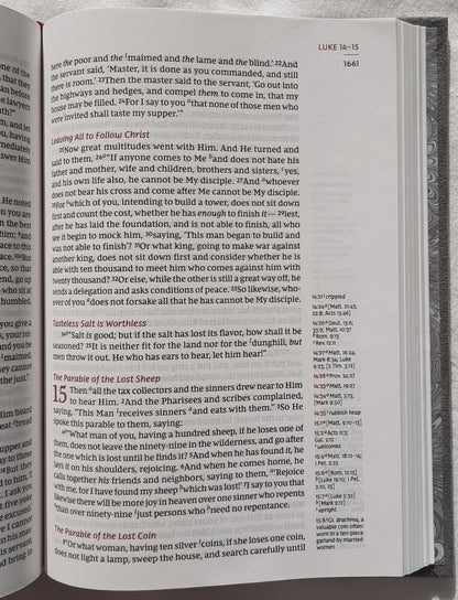 NKJV Compact Single Column Reference Bible (New, 2018, Cloth over Board-Gray, Comfort Print, 2032 pgs, Thomas Nelson)