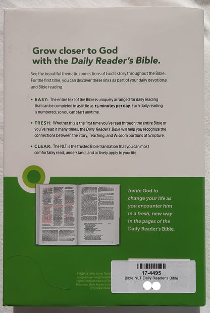 NLT Daily Reader's Bible (New, 2020, HC, 1123 pages, Tyndale House, Red Letter)