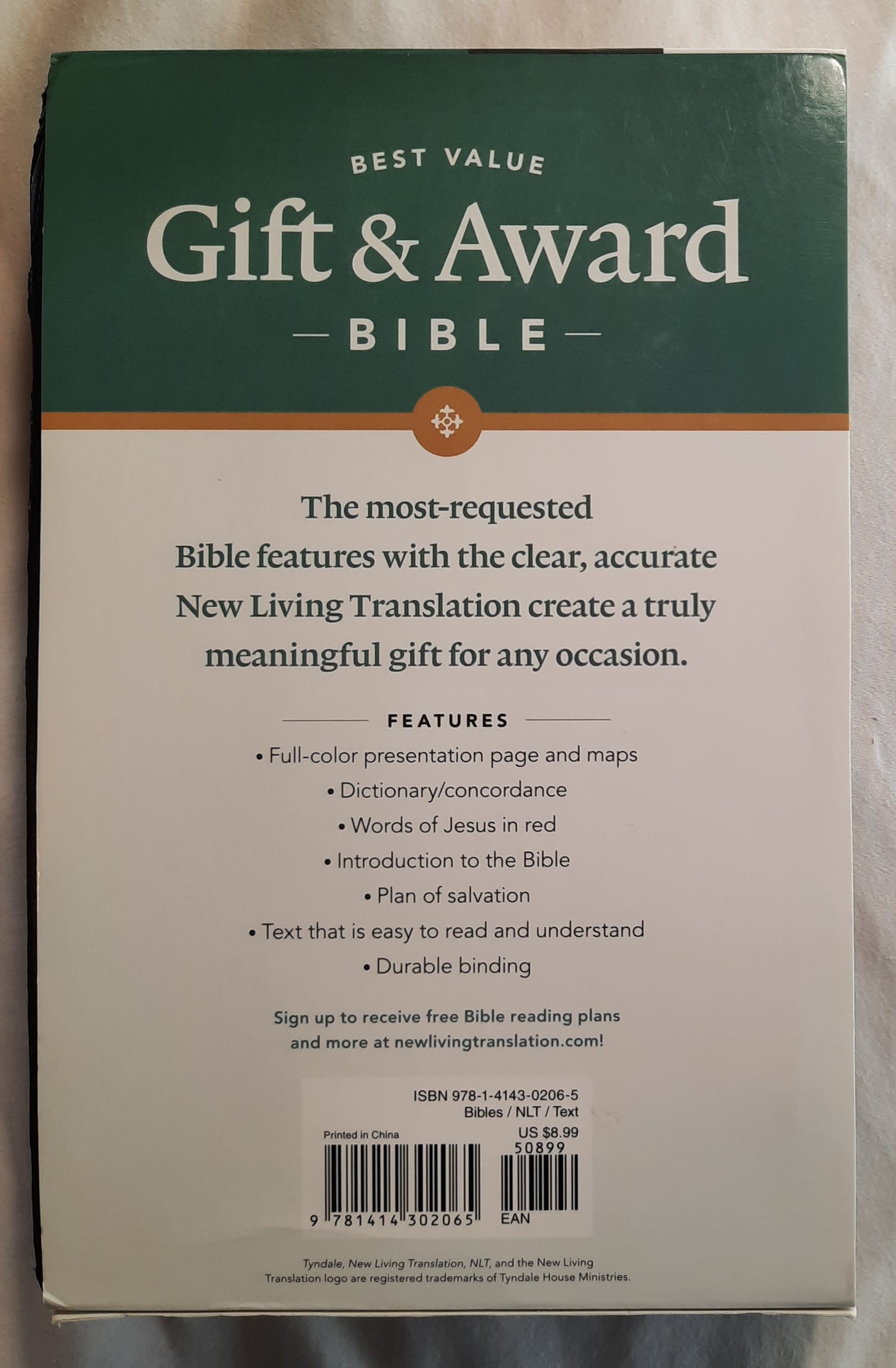 NLT Gift & Award Bible (New, 2015, Black Imitation Leather, 832 pages, Tyndale)