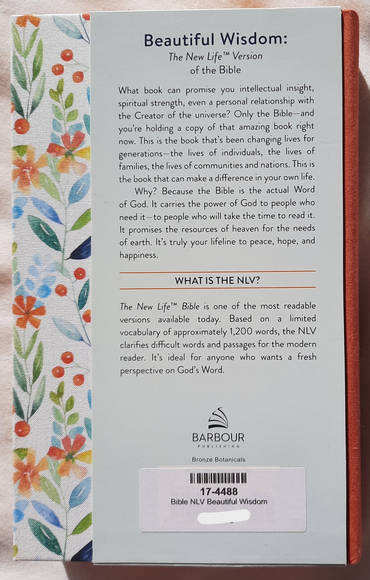 NLV Beautiful Wisdom [Bronze Botanicals] Cloth Over Board Bible (New, 2003, HC, 931 pages, Barbour)