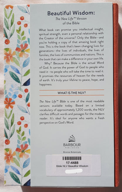 NLV Beautiful Wisdom [Bronze Botanicals] Cloth Over Board Bible (New, 2003, HC, 931 pages, Barbour)