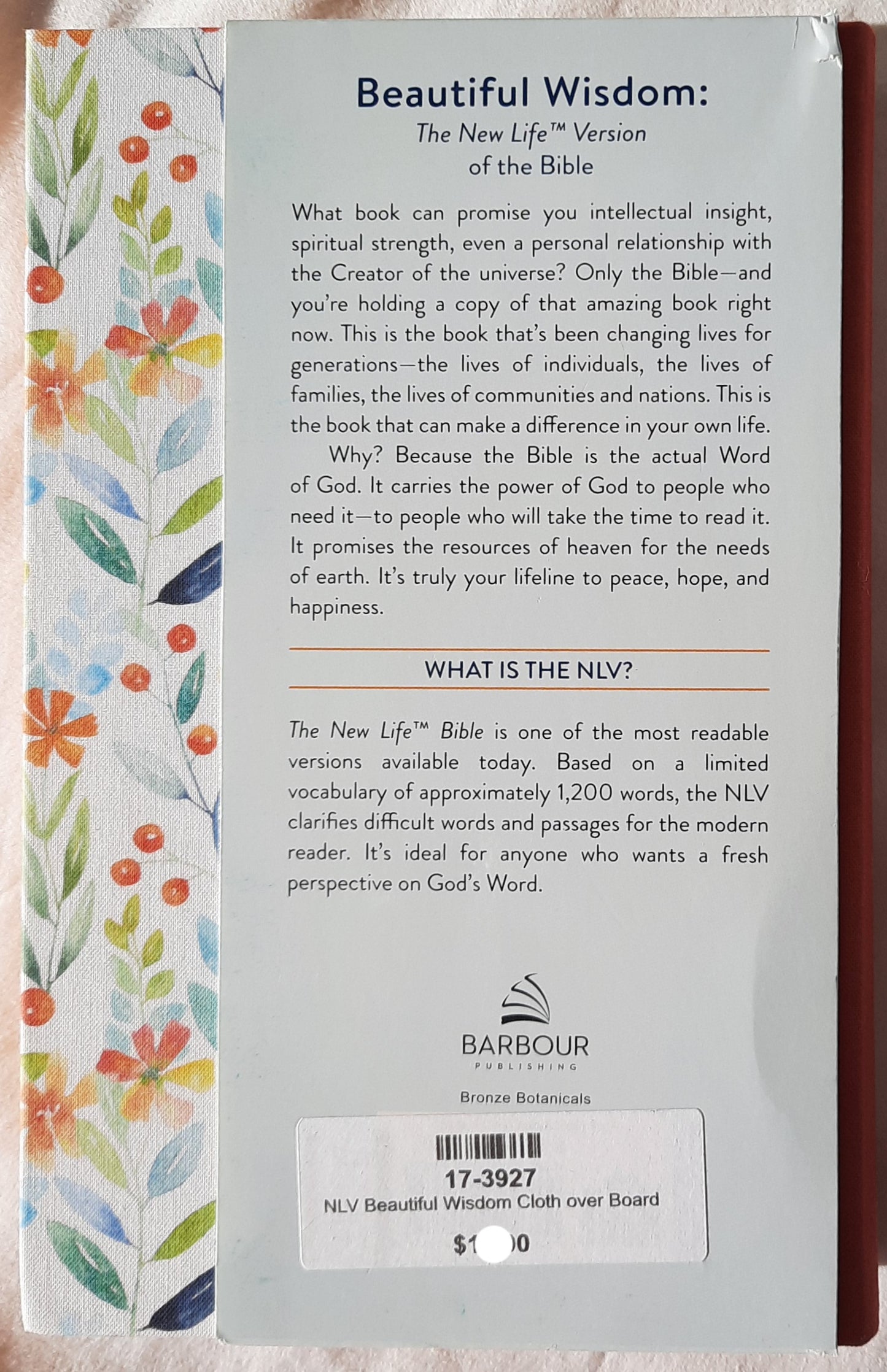 NLV Beautiful Wisdom [Bronze Botanicals] Cloth Over Board Bible (New, 2003, HC, 931 pages, Barbour)