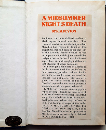 A Midsummer Night's Death by K.M. Peyton (Very good, 1978, HC, 138 pages, Collins)