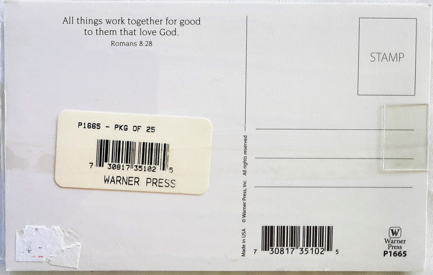 Glad You Were Here Group Church Outreach Postcards Romans 8:28 (New, 25/pack, Warner Press)