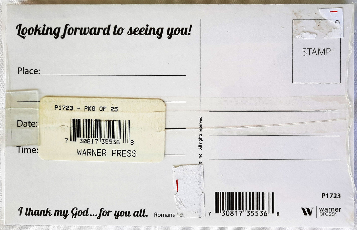 Es ist wieder soweit! Postkarten zur Kirchenmission Römer 1,8 (NEU 25 Stück/Packung, Warner Press)