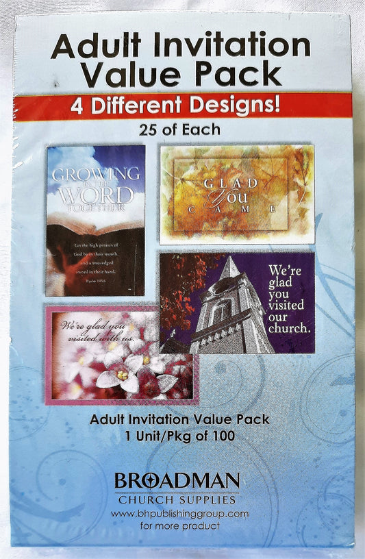 Adult Invitation Value Pack Church Outreach Postcards 4 designs (New, 100 pack)