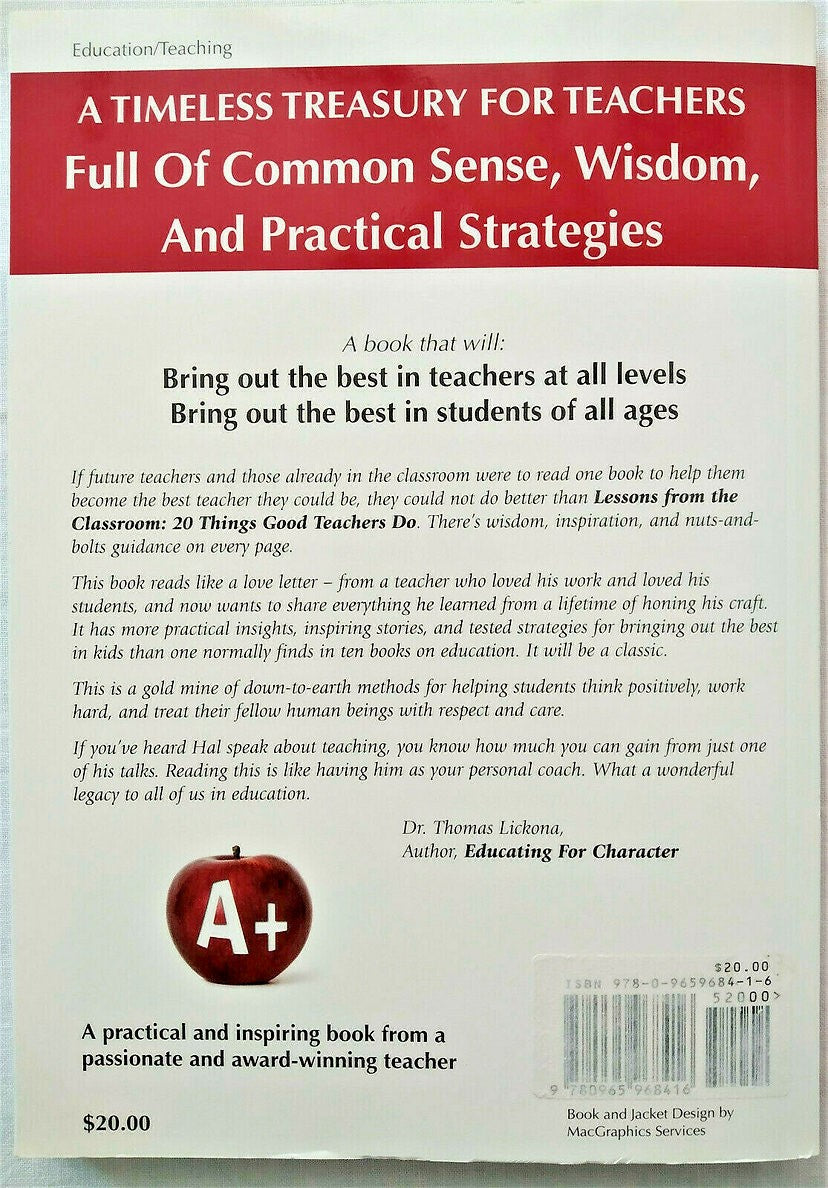 Lessons From the Classroom: 20 Things Good Teachers Do by Hal Urban (Very Good, 2008, PBK, 248 pages, Great Lessons Press)