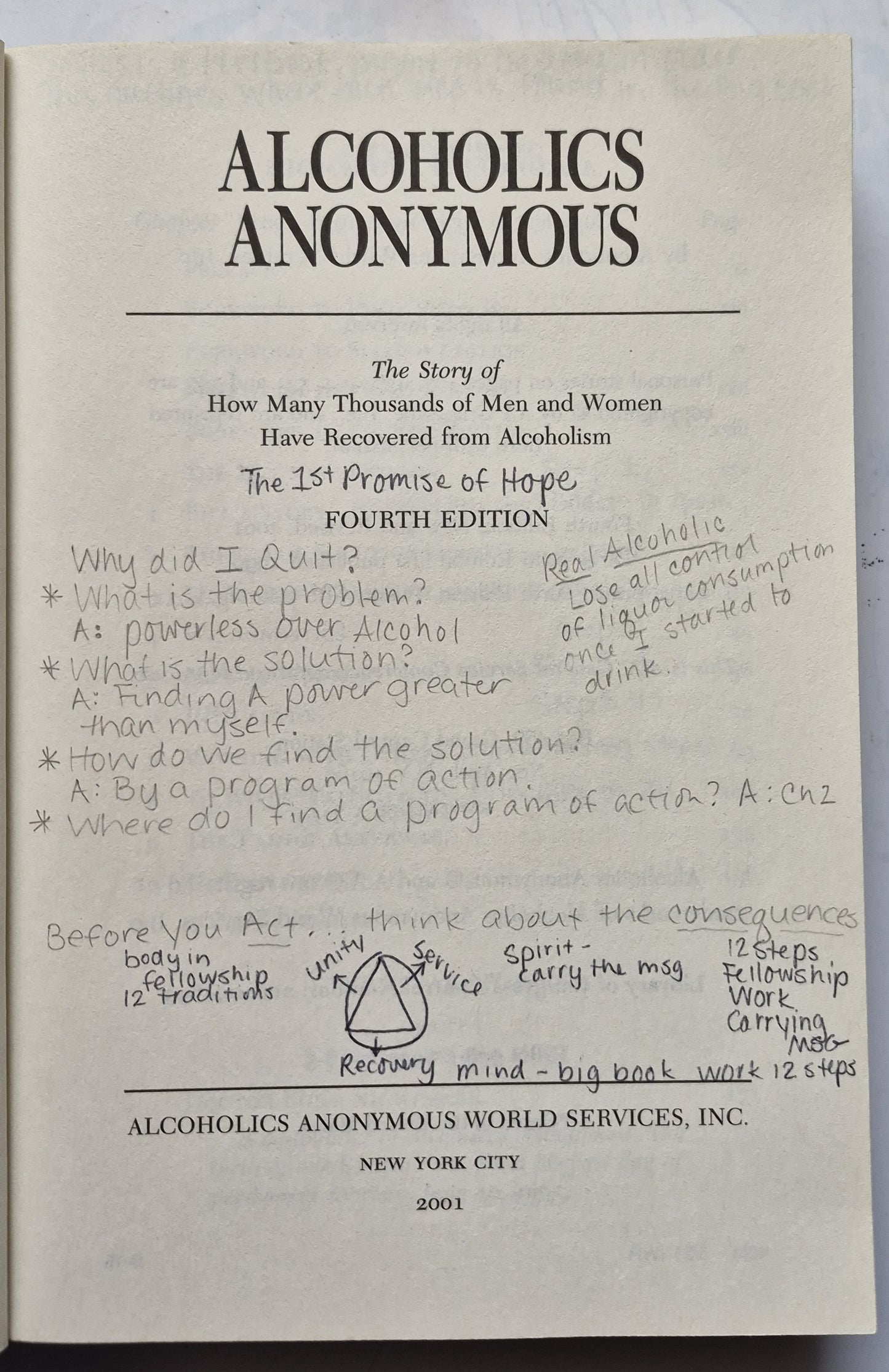 Alcoholics Anonymous Fourth Edition (Very good, 2001, Pbk, 575 pgs, Large Print)