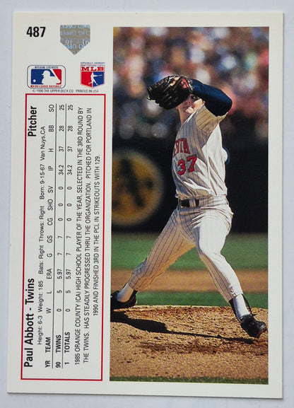 Abbott Paul Minnesota Twins #487 Upper Deck 1991 Baseball Card)
