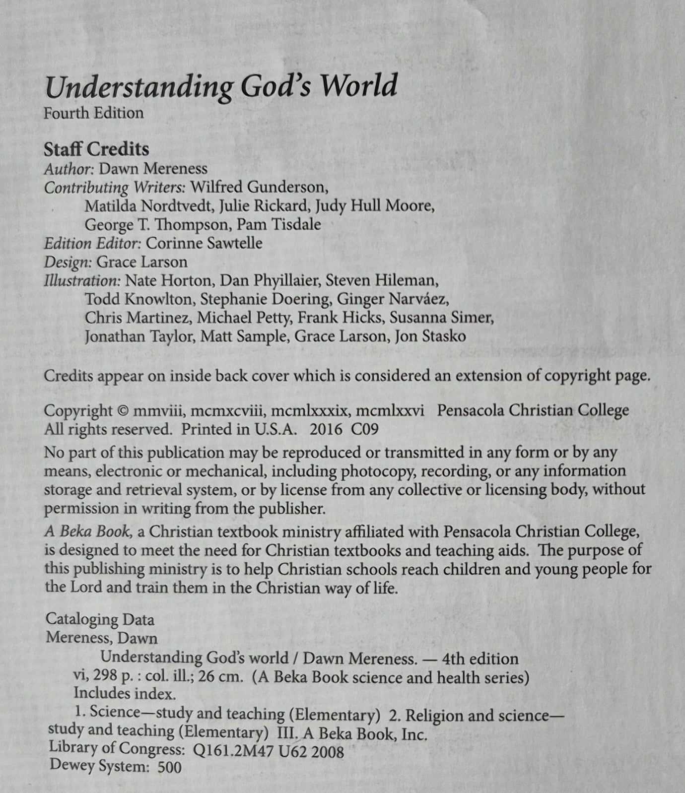 Abeka Understanding God's World Fourth Ed. Grade 4 Textbook (Good, 2008, Pbk, 237 pages, A Beka Book)