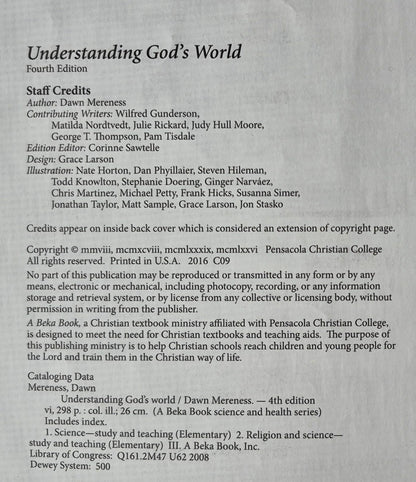 Abeka Understanding God's World Fourth Ed. Grade 4 Textbook (Good, 2008, Pbk, 237 pages, A Beka Book)