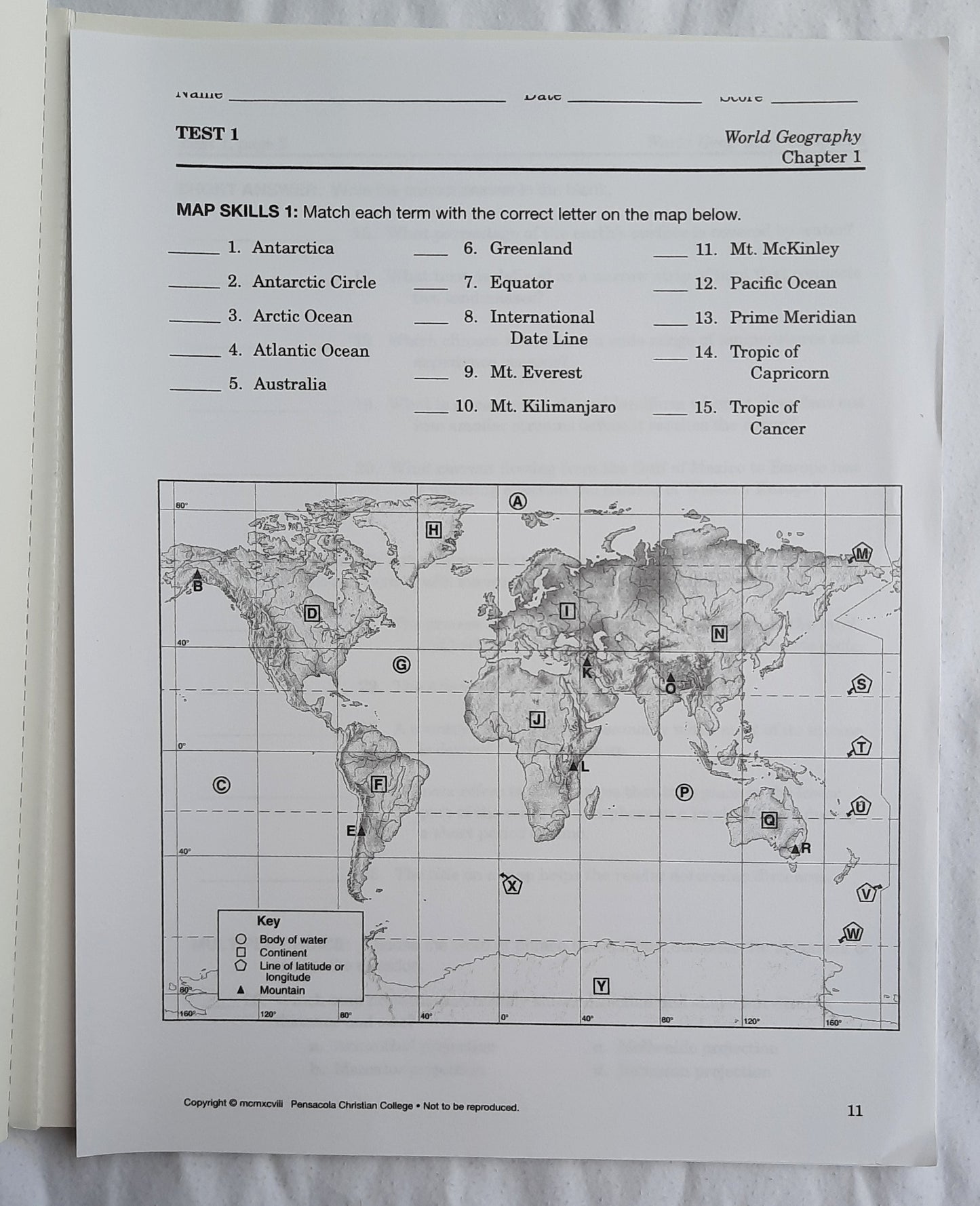 Abeka World Geography Tests/Quizzes (Like new [unmarked], 2010, Pbk, 82 pages, A Beka)