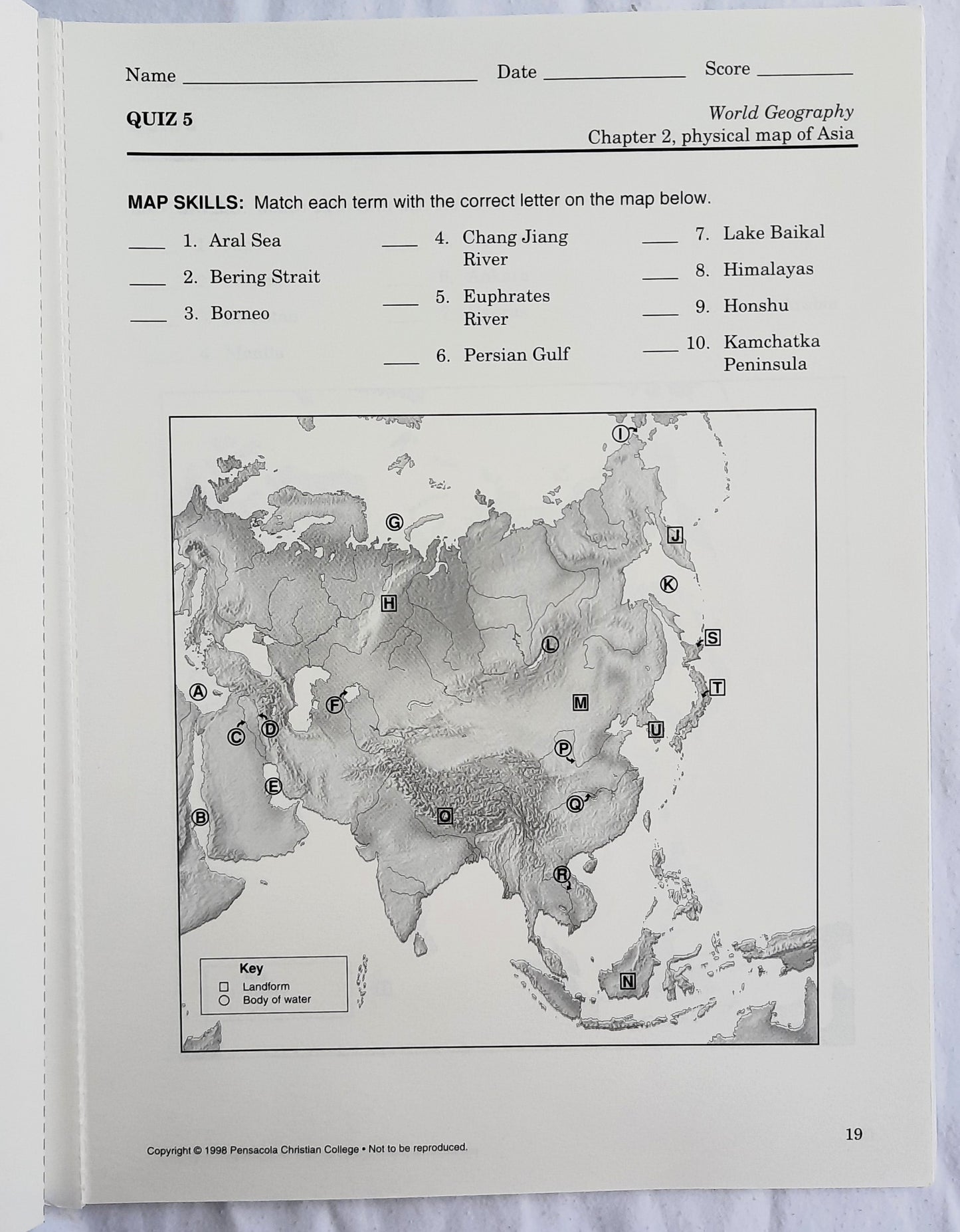 Abeka World Geography Tests/Quizzes (Like new [unmarked], 2010, Pbk, 82 pages, A Beka)