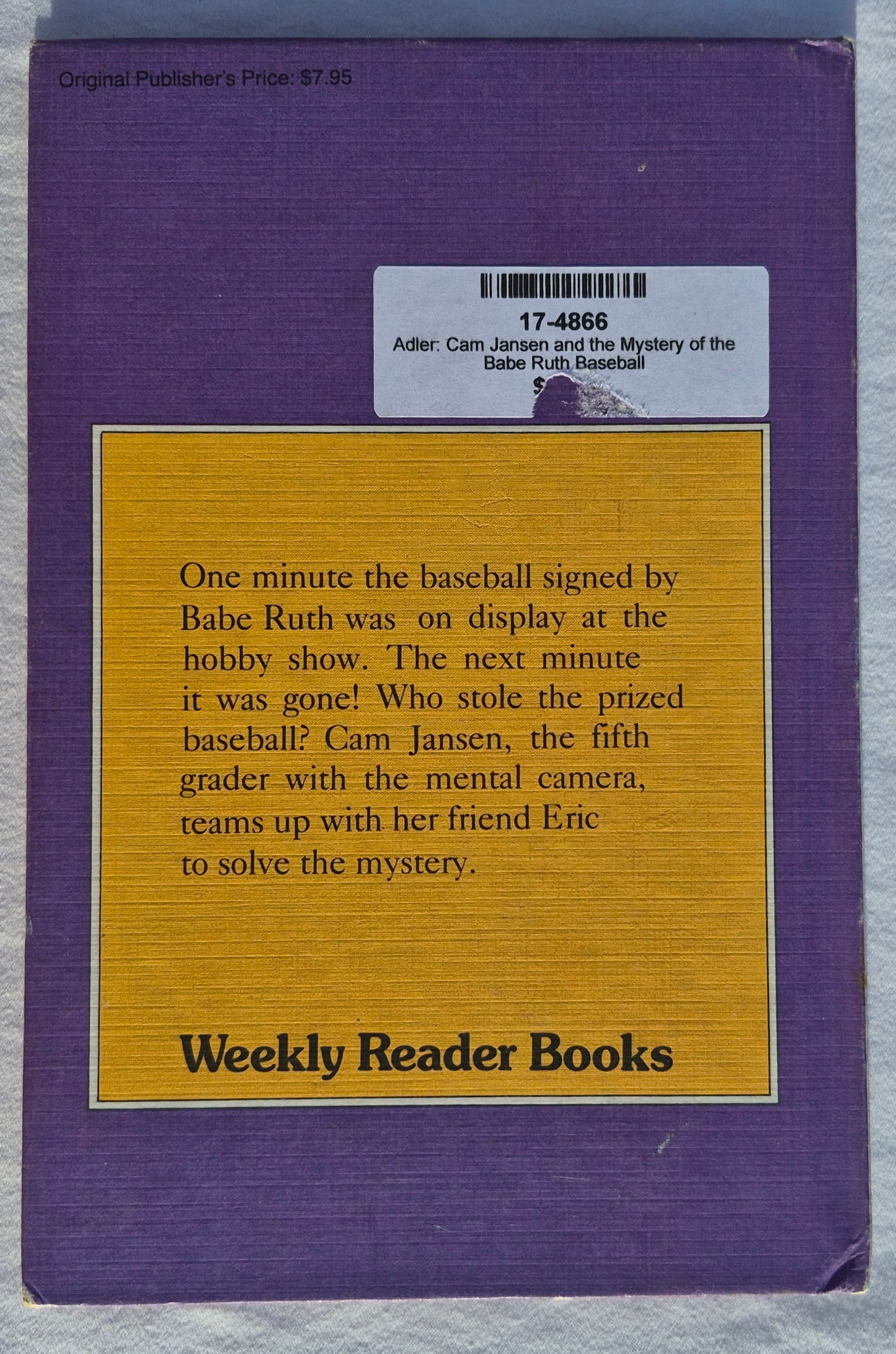 Cam Jansen und das Geheimnis des Babe-Ruth-Baseballs von David A. Adler (Gut, 1982, gebunden, 57 Seiten, Weekly Reader Books)