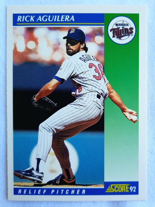 Score '92 Rick Aguilera Minnesota Twins Relief Pitcher #42 Baseball Card Near Mint