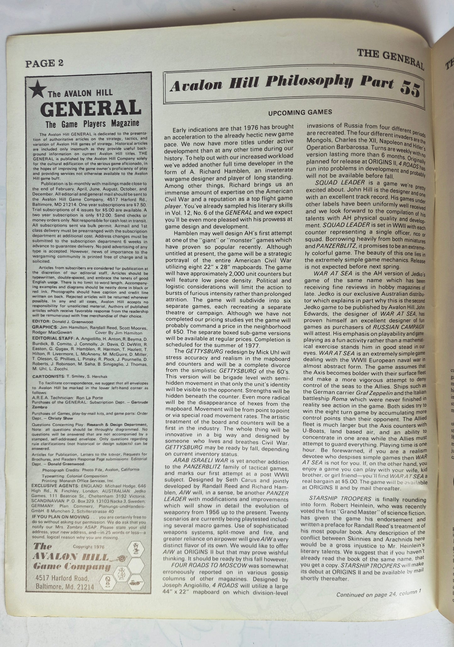 The Avalon Hill General May-June 1976 Vol. 13, No. 1 Calibrated Luftwaffe