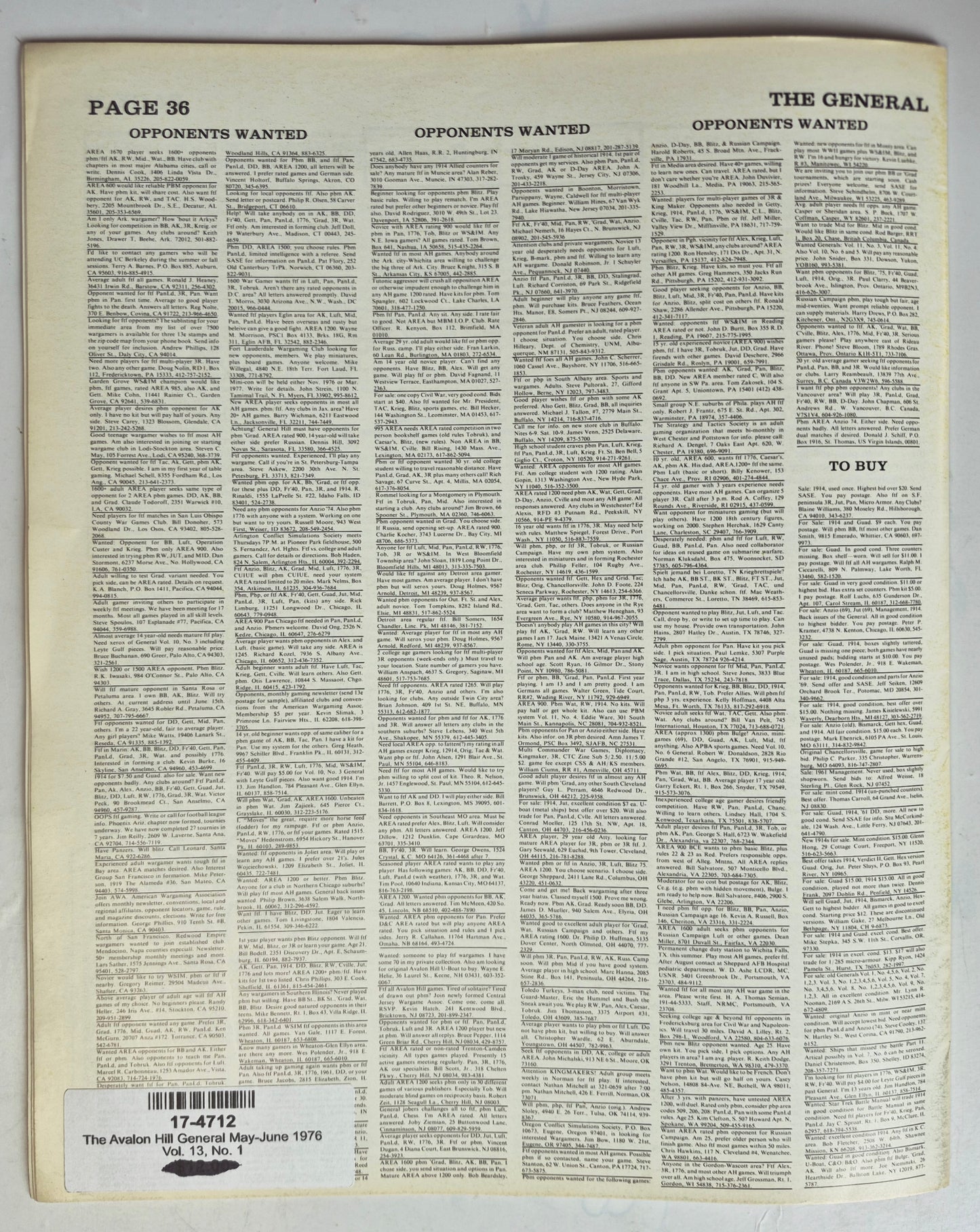 The Avalon Hill General May-June 1976 Vol. 13, No. 1 Calibrated Luftwaffe