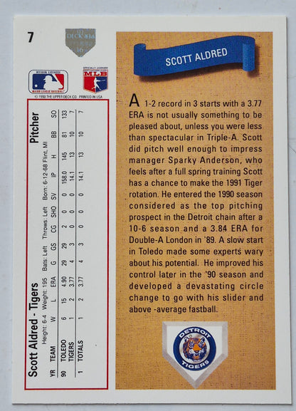 Aldred Scott Detroit Tigers Pitcher #7 Upper Deck 1991 Baseball Card