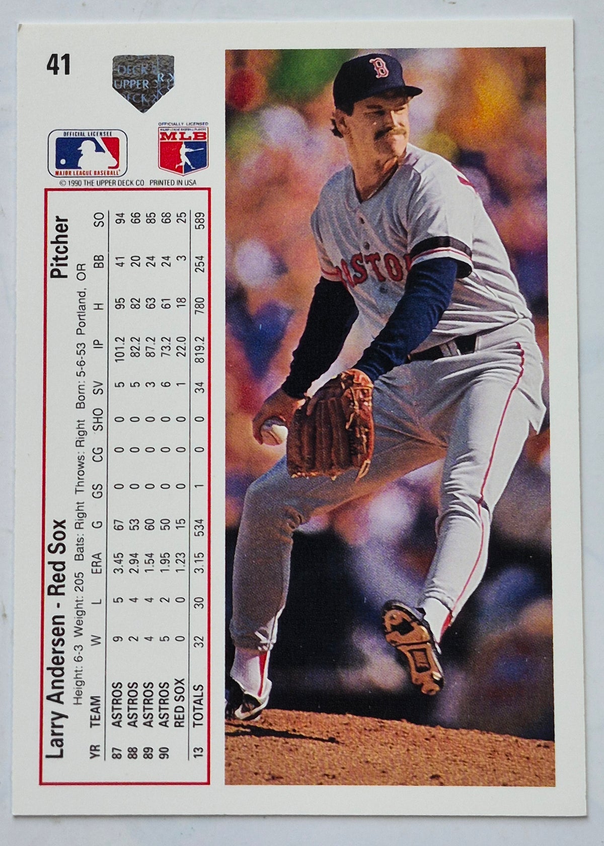 Andersen Larry Boston Red Sox Pitcher #41 Upper Deck 1991 Baseball Card