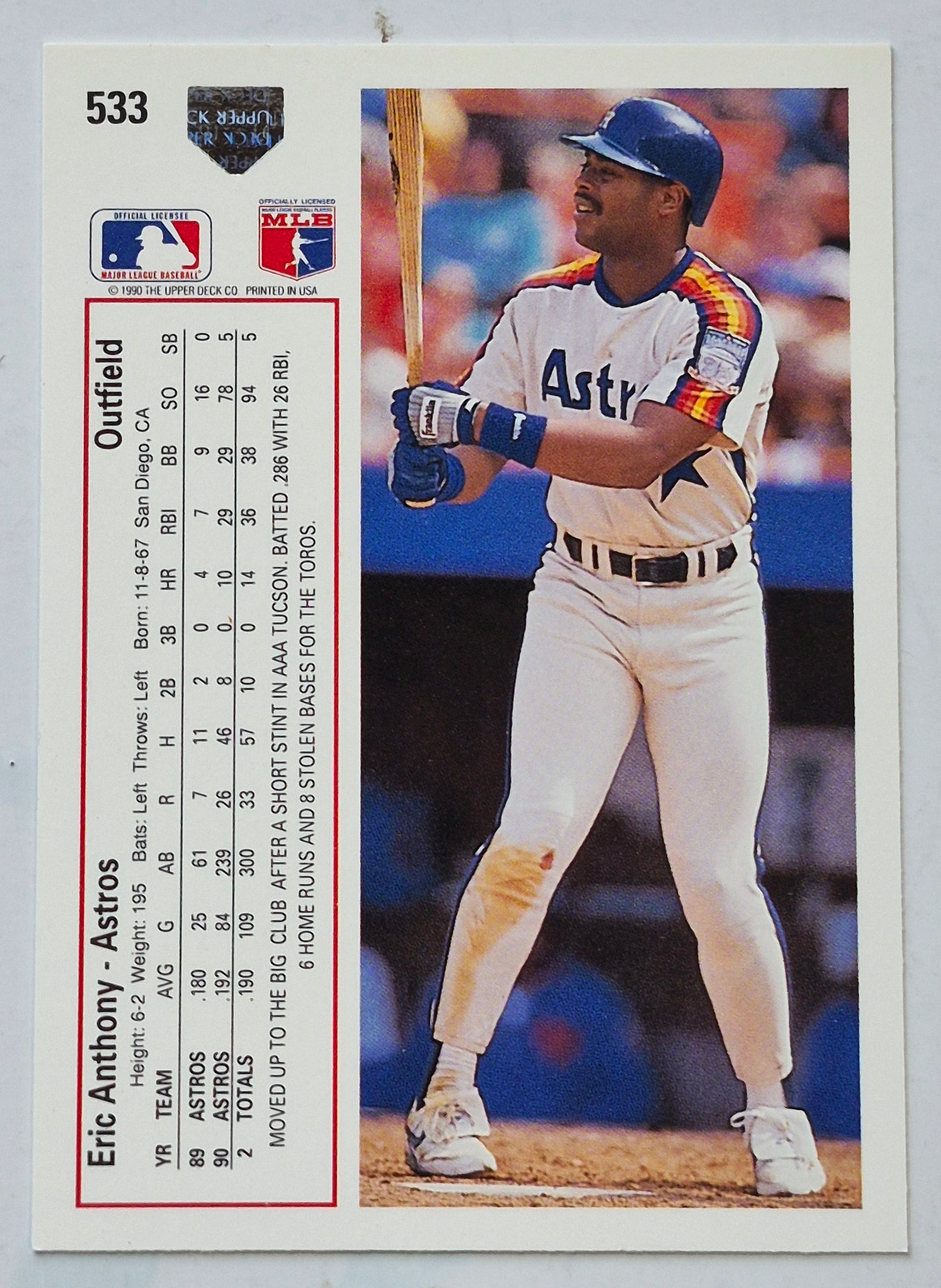 Anthony Eric Houston Astros Outfield #533 Upper Deck 1991 Baseball Card