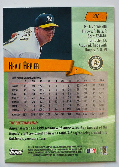 Appier Kevin Oakland Athletics Pitcher #26 Topps 2000 Stadium Club Baseball Card