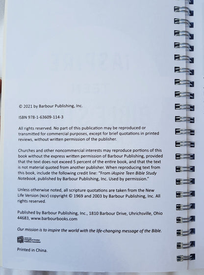 iAspire Teen Bible Study Notebook by Kayla Coons (New, 2021, Spiral, 192 pages, Barbour Young Adult)