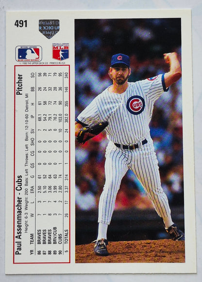 Assenmacher Paul Chicago Cubs Pitcher #491 Upper Deck 1991 Baseball Card