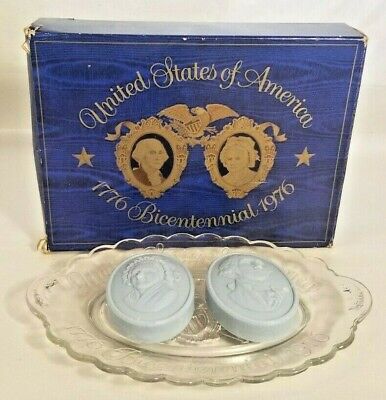 Avon United States Bicentennial Glass Dish with Soaps - New in box, Collectible